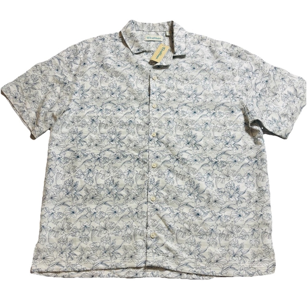 Caribbean Modal Blend Hawaiian Shirt Men’s L Cream Tropical Vacation Resort NWT